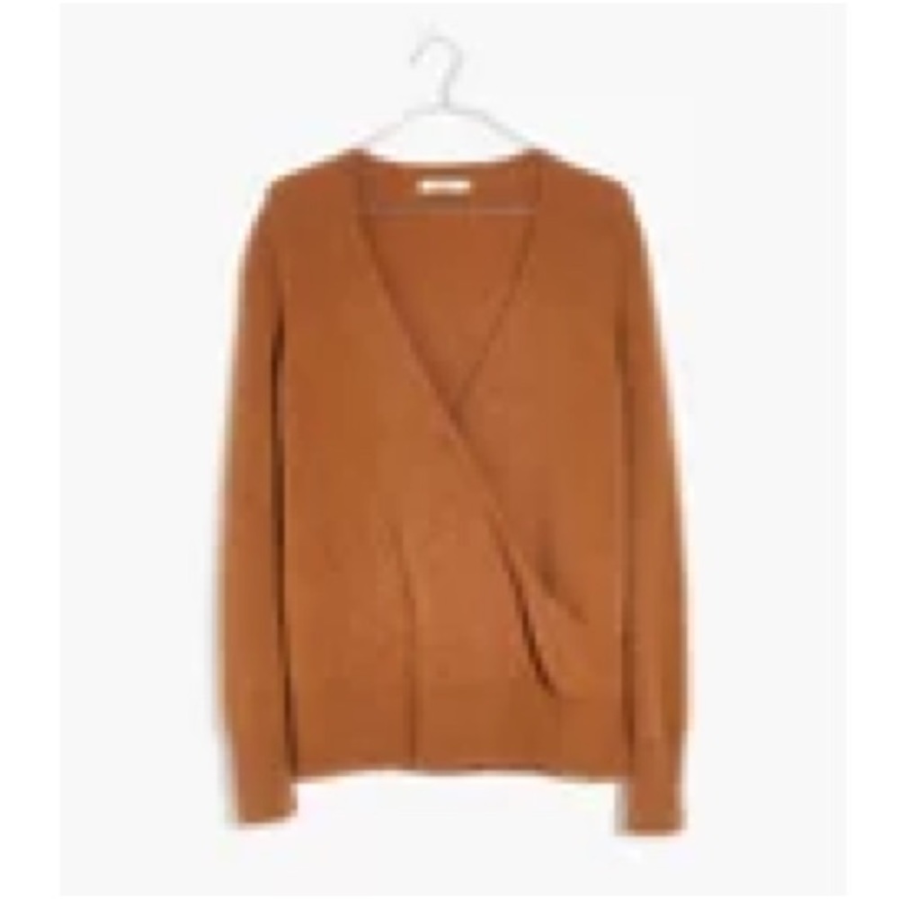 Madewell wrap-front pullover sweater. Size large. Heather harvest color.